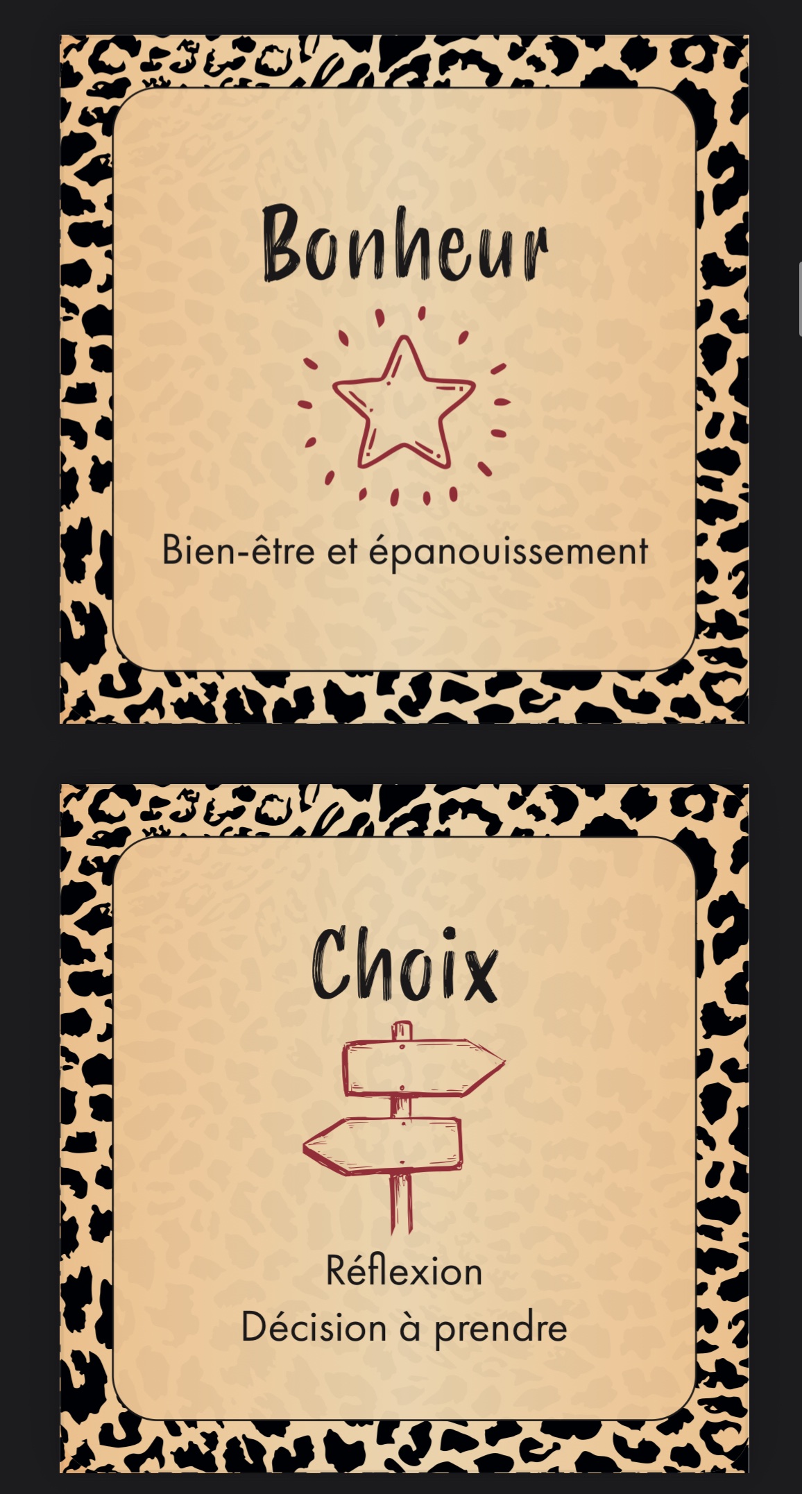 Savana Love Oracle
Jeu divinatoire - Oracle sentimental 52 cartes + notice | Édition limitée auto-éditée ( 29,90€ + 5 de frais de ports ) – Image 8